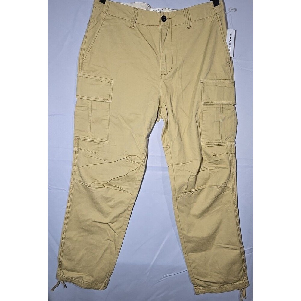 Pacsun Pants Mens 34x30(EST) Cargo Khaki Straight Pockets Tie Ankle Sneaker Fit